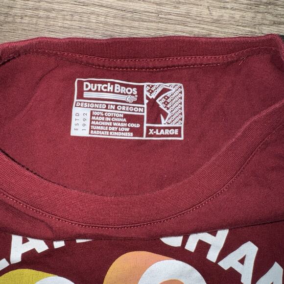 Dutch Bros Shirt Women XL Red Stay Up Late Change The World Graphic Tee Coffee - Picture 2 of 5